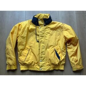 Vintage Willis & Geiger Men's Yellow and Blue Windbreaker Jacket Size L - Flawed